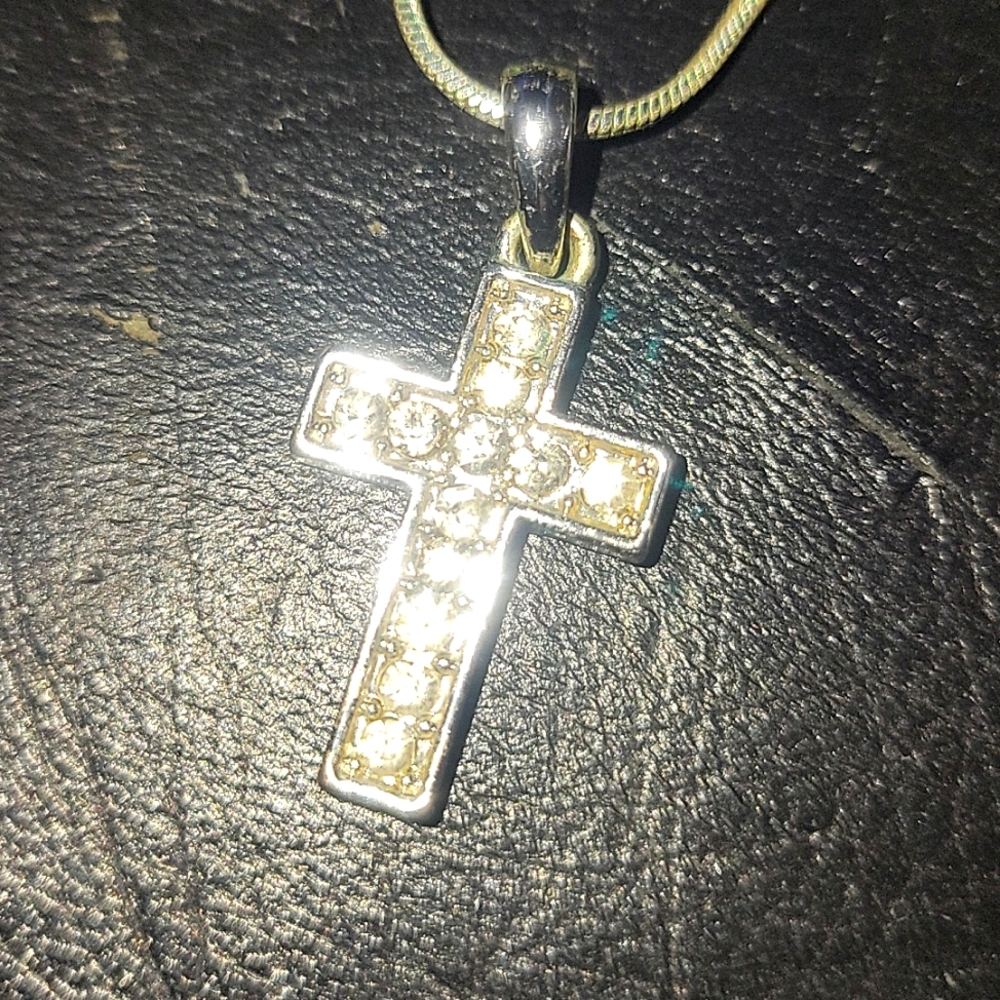 CZ cross 18-22inch adjustable silver necklace. Lobster claw